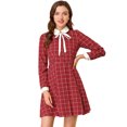 thumbnail image 1 of INSPIRE CHIC Robe Rétro à Carreaux pour Femme à Col Peter Pan Contrasté Rouge G, 1 of 6