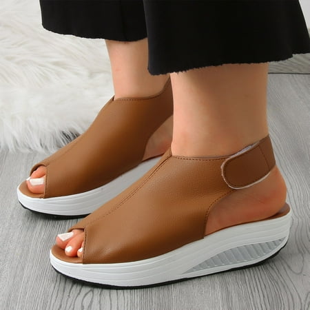 

YTJX Fashion Summer Women Sandals Wedge Heel Thick Sole Fish Mouth Lightweight Comfortable Casual