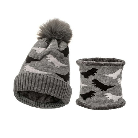 

ZIZOCWA Toboggan Hat for Men Mushing Hat Winter New Children S Knitted Hat Bib Two Piece Jacquard Dinosaur Wool Hat Plush Warm Suit Bear Trapper Hat Men