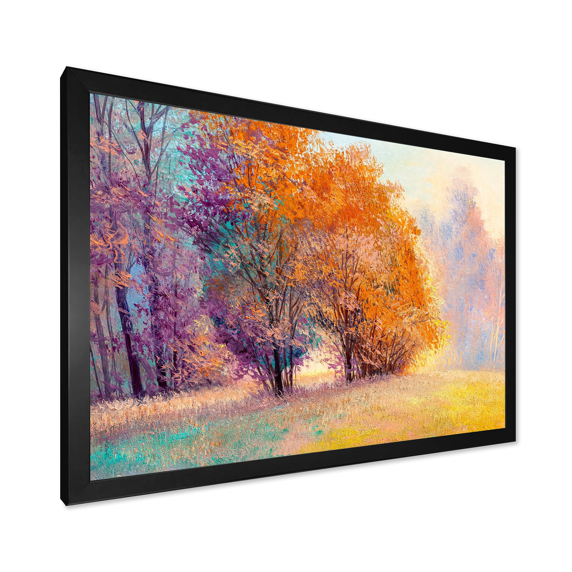 Designart 'Autumn Forest Orange Leaves Landscape' Lake House Framed Art Print
