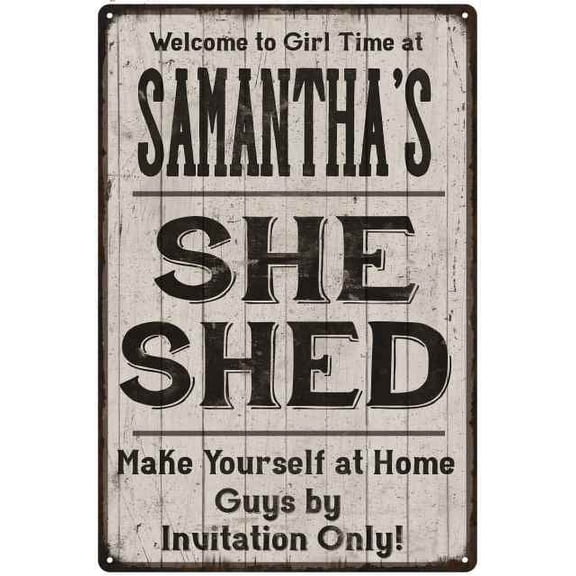 SAMANTHA'S She Shed Sign Lady Cave Gift 8 x 12 High Gloss Metal 208120082180