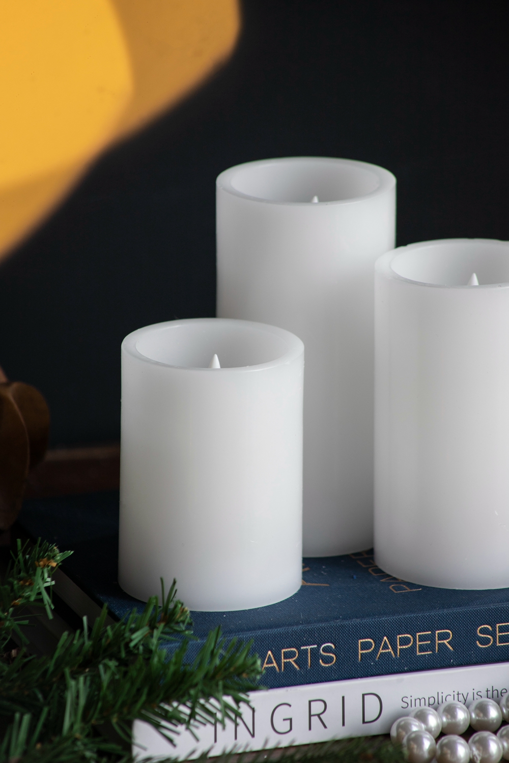 Set of 3 White LED Candles with Remote Timer, L: D3X6" M: D3X5" S: D3X4"