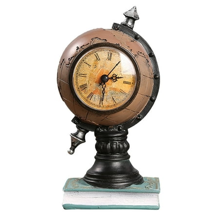 World Map Desk Clock Vintage Style - Antique Retro Globe Table Clock, Metal Office Desk Decoration for Home & Study Room, Anthropology Fall Decor