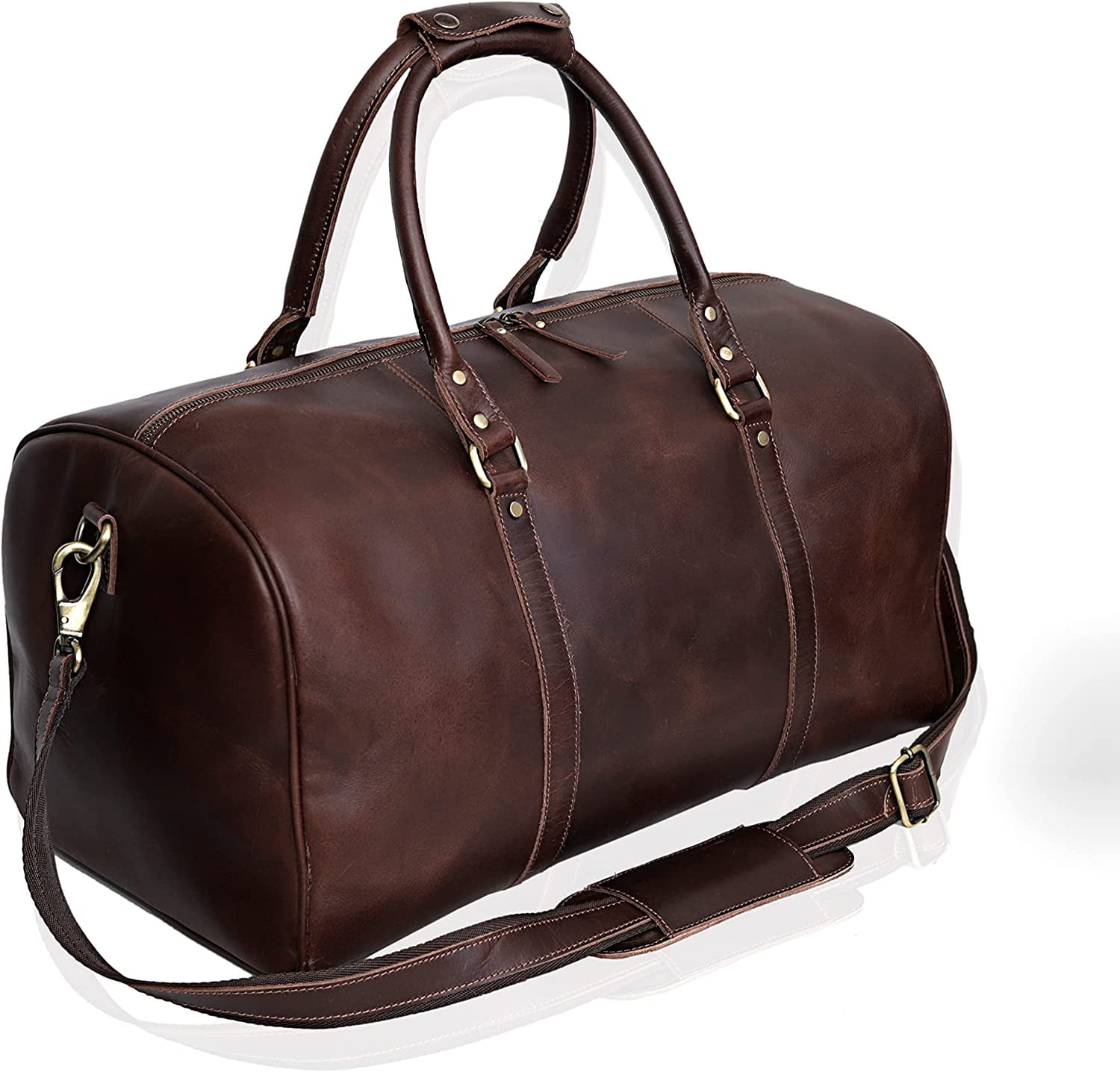 Leather Travel Bag ,Weekender Overnight Bag Leather Large Carry On Bag Travel Tote Duffel Bag for Men & Women (Dark Brown)
