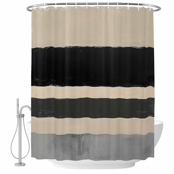 Abstract Black Stripes Brown Fabric Shower Curtain Oil Painting Washable Shower Curtains for Bathroom, Waterproof Bath Curtain with Hooks Home Decor 36x72in
