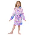 thumbnail image 6 of FORMRS Niños Bathrobe Unisex Hooded Robe Soft Plush Pajamas Sleepwear, Size 4-6T, Pastel Pink Marble Pattern, 6 of 7