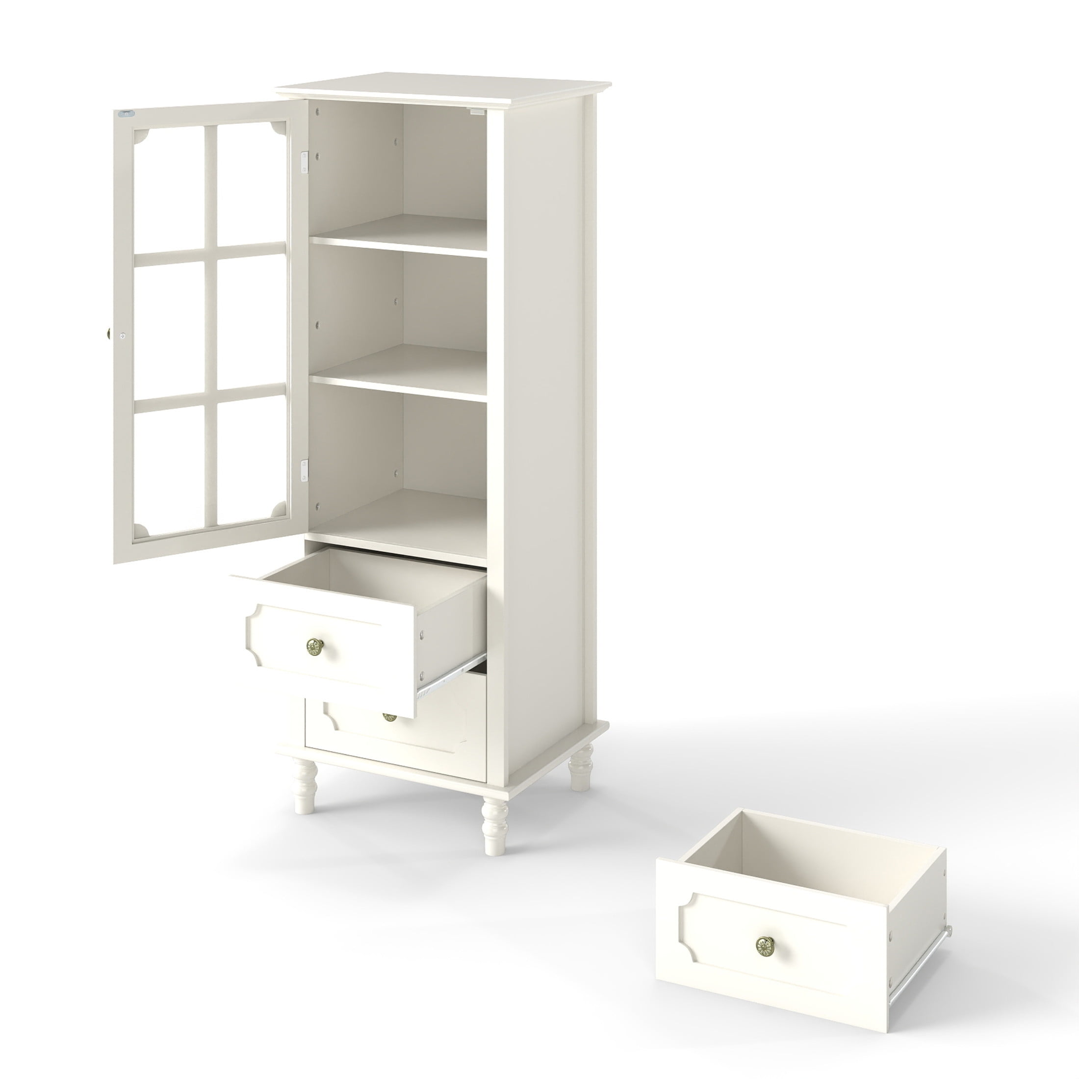 Noble House Nell 52" Tall Buffet Cabinet, Tempered Glass Doors, Wooden Storage Sideboard Cupboard, Creamy White