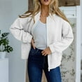 thumbnail image 3 of Bomber Jacket for Women without Hood, Womens Solid Textured Casual Full Zip Cardigan Coats Fall Winter Outerwear (XL, White), 3 of 6