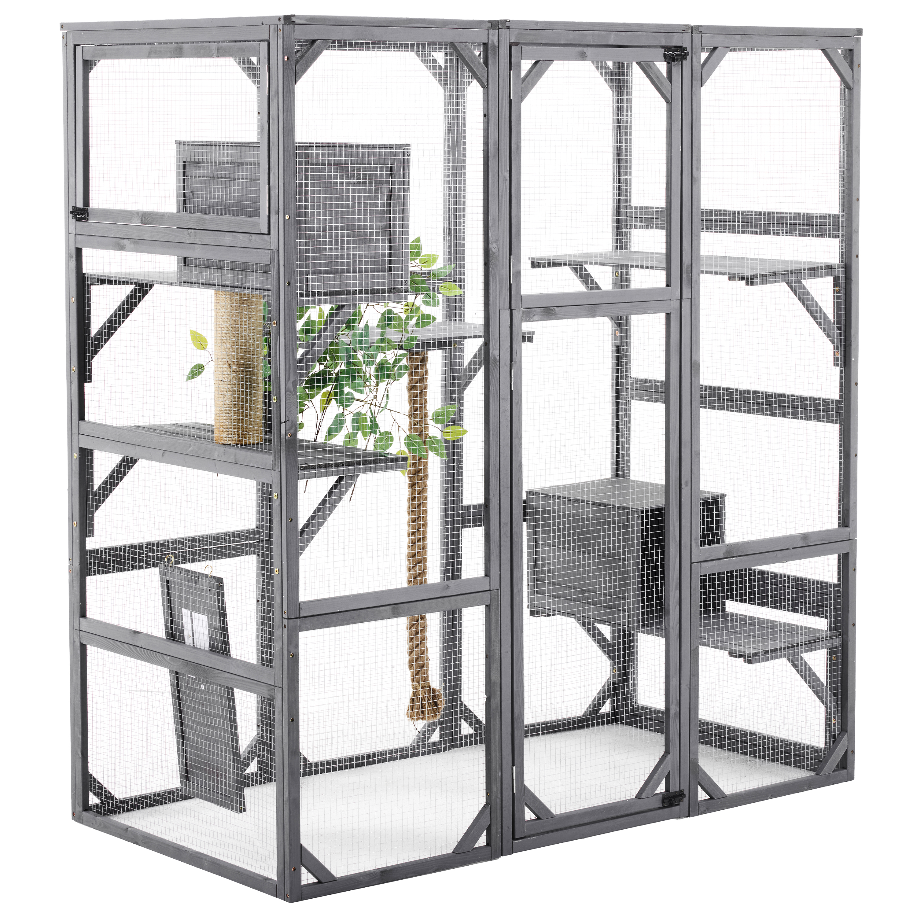 Segmart Grey Cat House Large, Weatherproof UV Proof Walk-in Wooden Cat Enclosure Large for Multiple Cats, Upgrade Luxury Cat Condo Cage Playpen with Sunshine Board, Dark Grey