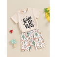 thumbnail image 5 of vera natura Toddler Boys Summer Outfits Letter Print Short Sleeve T-Shirts Tops Western Elements Print Shorts 2Pcs Clothes Set, 5 of 9