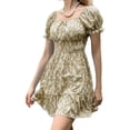 thumbnail image 2 of Summer Women Ruffle Sleeve Sqaure Neck Smocked Sun Dress Casual Boho Beach Floral Mini Dress, 2 of 5