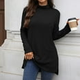 thumbnail image 4 of HAiming Womens High Neck Tops Long Sleeve Dressy Casual Loose Slit Solid Color Blouse Trendy Tunic Shirt, 4 of 6