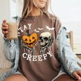 thumbnail image 3 of Stay Creepy Halloween T-Shirt, Pumpkin Skull Graphic Tee, Retro Spooky Season Shirt, Vintage Comfort Colors Halloween Apparel Gift for Her - Espresso, S, 3 of 5