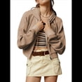 thumbnail image 3 of Sudadera Corta con Capucha y Cremallera para Mujer, Estilo Años 90, Larga, Cordón Ajustable y Bolsillos. Marrón S, 3 of 9