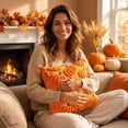 thumbnail image 4 of Orange Halloween Pumpkin Pillowcase, Embroidered Chenille Square Cover, 17x17 Inch for Festive Fall Home Decor, 4 of 7