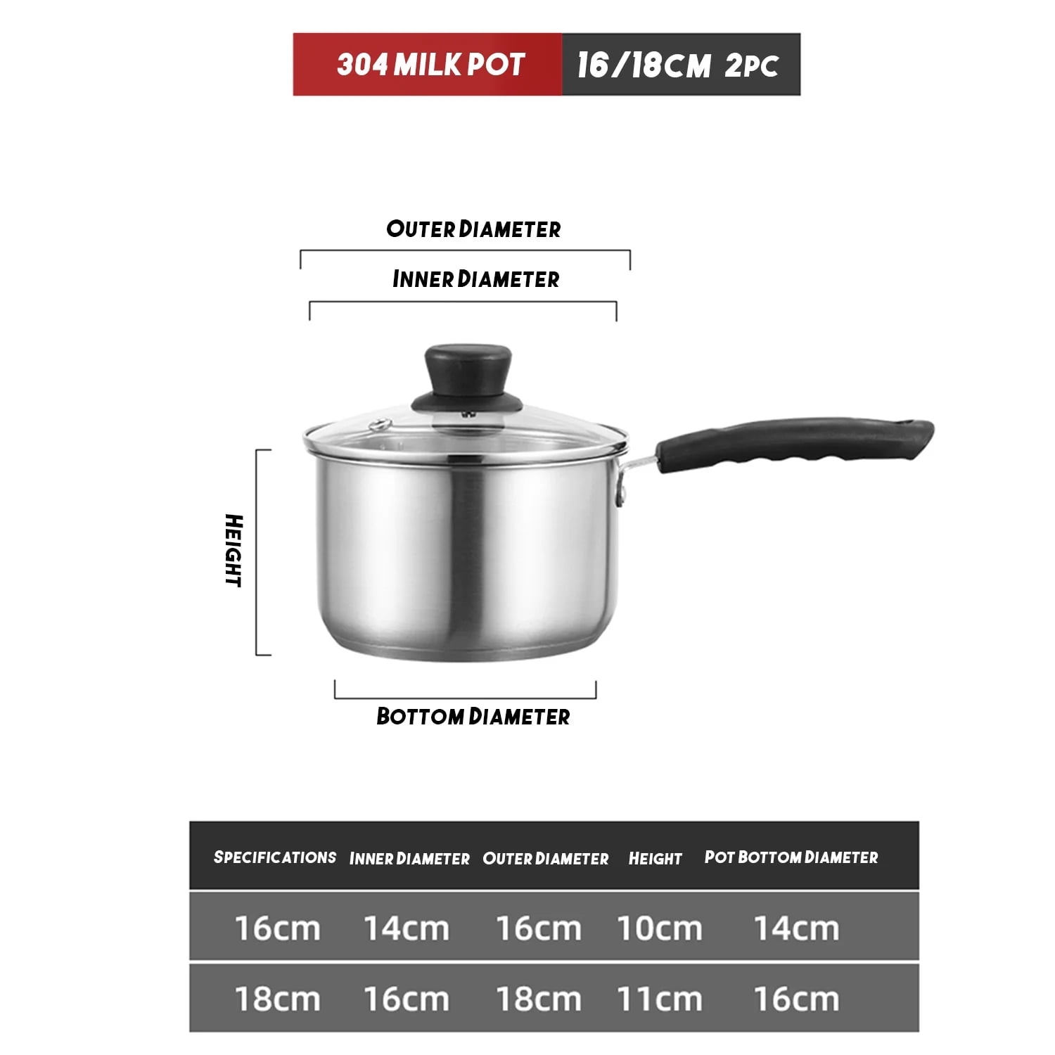 JOGGEIL Sauce Pan Set with Lids, 4 Piece Silver Stainless Steel Small Pot Set, Durable Cookware Multipurpose Stock Pots Set for Home Kitchen