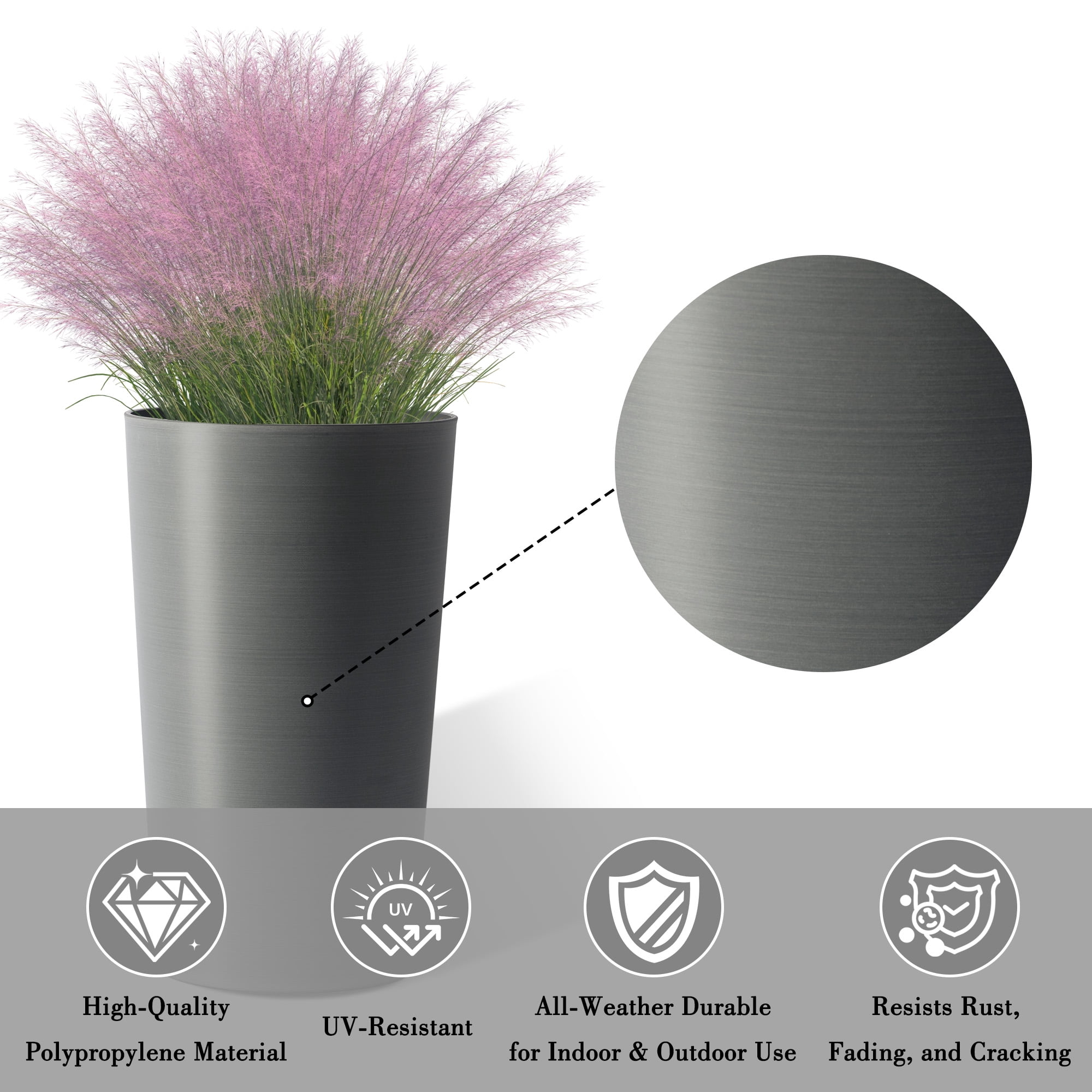 Vigo huseeo 2 Sets of Tall 21.7-Inch Tall Planters, Modern Indoor & Outdoor Large Round Gradient Matte Tree Pots for Porch , Garden, Grey