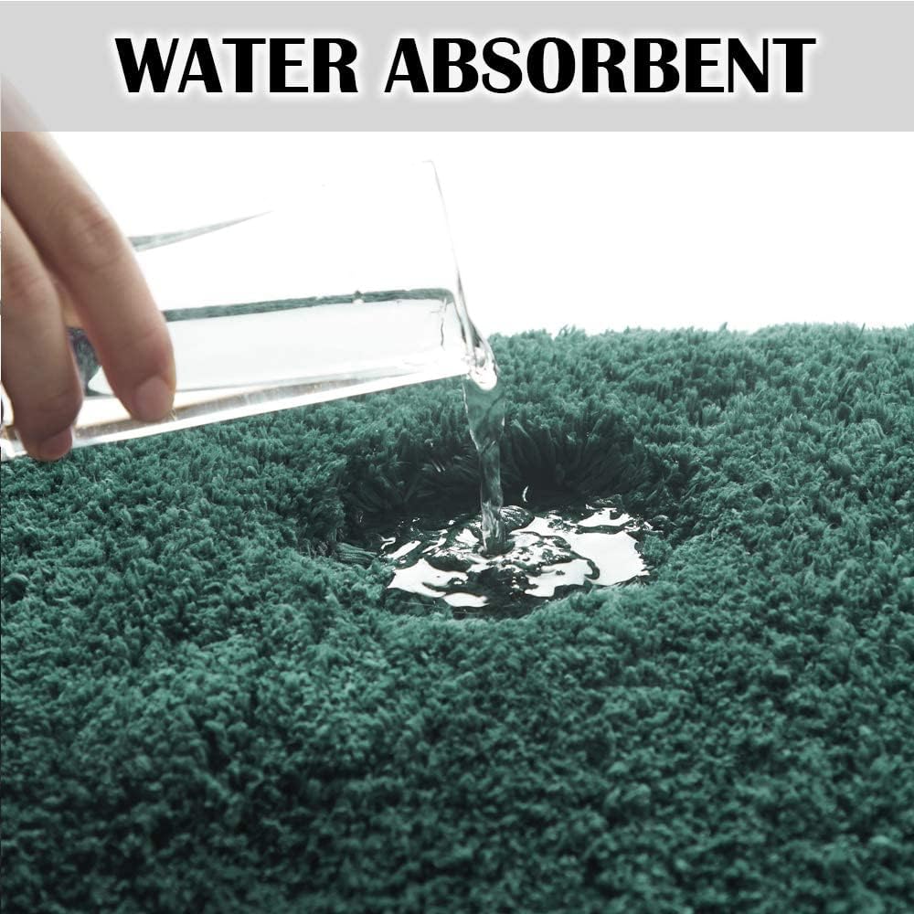 Bathroom Contour Rug Non Slip Bath Mat Water Absorbent Soft Microfiber Shaggy Bathroom Mat Machine Washable Bath Rug for Bathroom Thick Plush U Shape Toilet Rug (20 x 24, Hunter Green)
