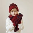 thumbnail image 3 of LpwkSSA Kids Winter Hat Gloves Scarf Set Toddler Girls Boys Warm Knit Thick Stripe Ski Cap Scarf Gloves 3PCS Outfits (Red,Free Size), 3 of 4