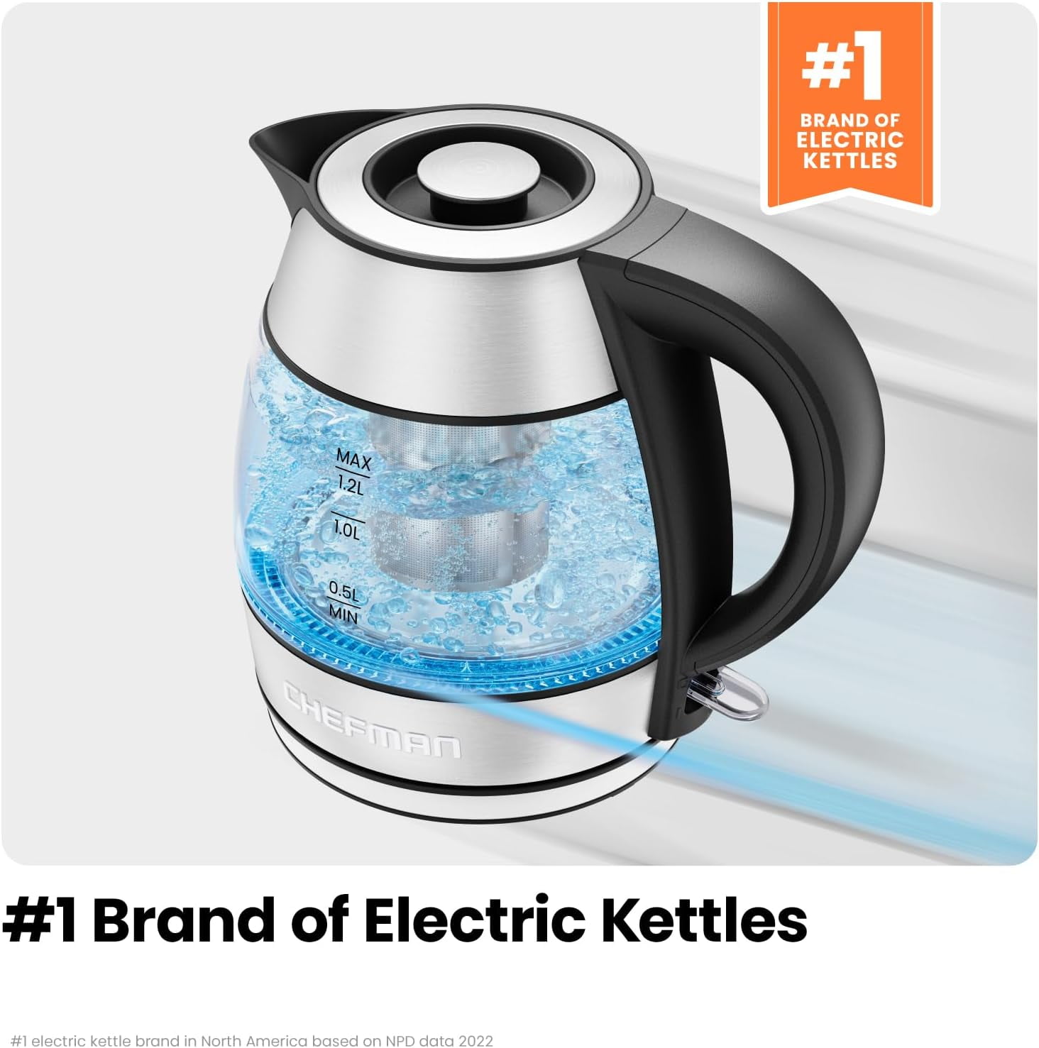 Chefman Rapid Boil 1.2L Electric Tea Kettle w/ Tea Infuser and Removable Lid  Stainless Steel, New  (图5) Chefman Rapid Boil 1.2L Electric Tea Kettle w/ Tea Infuser and Removable Lid  Stainless Steel, New  (图5)