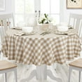 thumbnail image 2 of Home Bargains Plus Round Fabric Tablecloth, Country Rustic Buffalo Plaid, 70 Inch, Indoor Outdoor Easy Care Dining Table Cover, Checkered Cottage Gingham, Sand, 2 of 4