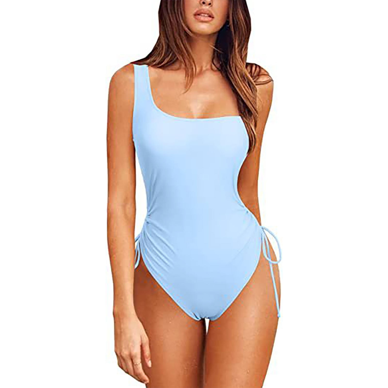 Mlqidk Sexy One Shoulder Tummy Control Ruched Swimsuit Tie Side