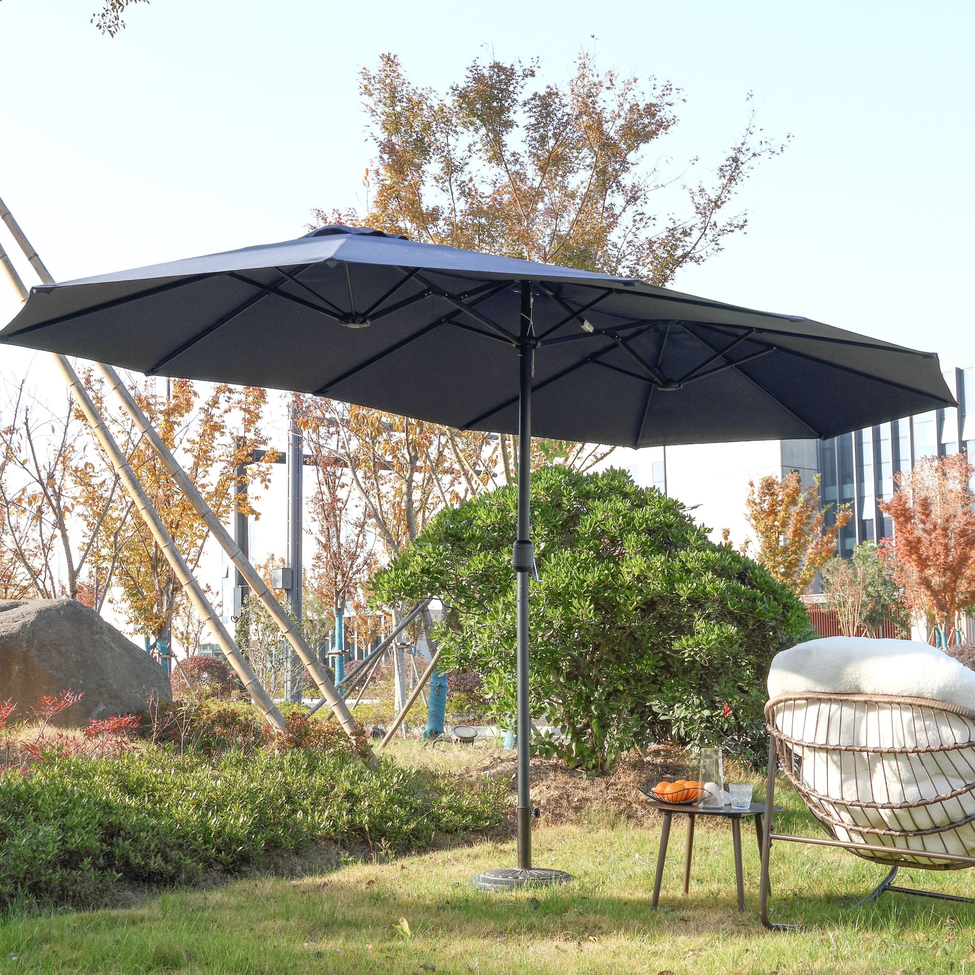 Leumius Large Patio Umbrella,Outdoor Double-Sided Rectangle Big Market Umbrella with Crank Stand,Outside Umbrellas for Poolside Lawn Backyard,Navy Blue(No Base)