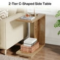 thumbnail image 4 of Finmind C-Shaped Side Table for Couch, 2-Tier C Table with Sturdy Pedestal, Farmhouse Sofa End Table for Living Room, Bedroom, Brown (Set of 2), 4 of 7