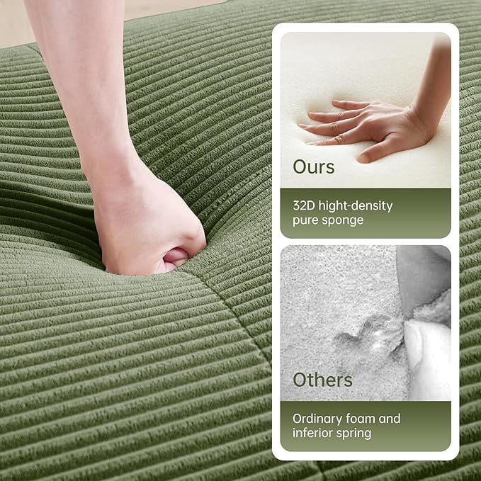 Howcool 80" Boneless Cloud Modular Loveseat, 2 Seater Vacuum Compressed No Assembly Sofa, Extra Deep Memory Foam Corduroy Sectional Couch for Living Room,Green