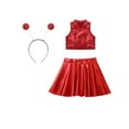 thumbnail image 3 of YUUMIN Girls Alien Costume Metallic Crop Top with Pleated Skirts Feeler Outerspace Man Dress-up Red 6, 3 of 6