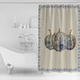 thumbnail image 2 of Fall Thanksgiving Shower Curtain, 48" x 72", Pumpkin with Floral Vintage Blue and White Porcelain Waterproof Bathroom Curtain Washable Shower Curtain Set with 12 Hooks, 2 of 6