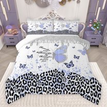 jejeloiu Cute Kawaii Butterflies Full Size Comforter Sets,Cartoon Leopard Print Bedding Comforter Set,White Black Bedding Sets For Teens,Super Cozy Room Decor,3 Pieces
