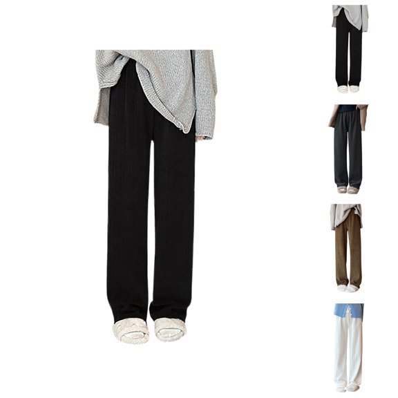 Women High Waist Casual Wide Leg Long Pants Trousers Stretch Twill Pants With Pocket Thin Summer Pants For Women