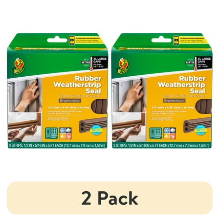 (2 pack) Duck Brand Heavy-Duty Rubber .5" x .31" x 10' Extra Large Gap Weatherstrip Seal Brown