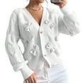thumbnail image 3 of Women's Bowknot Chunky Knit Cardigan Sweaters Open Front Cozy Long Sleeve Button Up Cardigan for Winter White S, 3 of 10