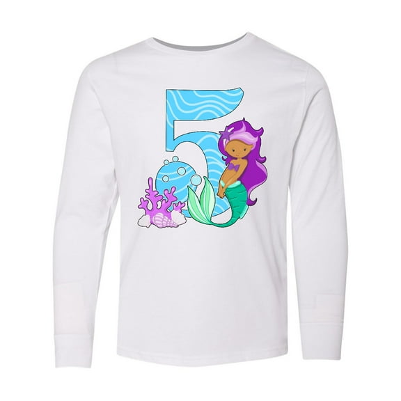 Inktastic Fifth Birthday Mermaid Long Sleeve Youth T-Shirt