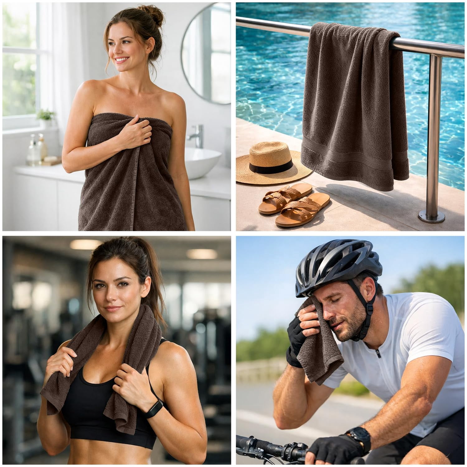 Dan River 8 Piece Towel Set Soft Quick Drying Cotton Bath Towel For Gym, Spa and Bathroom - Brown