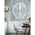 thumbnail image 3 of Vintage Blue Semi Sheer Window Curtains 72 Inches Long, Boho Ethnic Mexican Floral Southwestern Rod Pocket Voile Silky Chiffon Curtain Light Filtering Drapes for Living Room, 52"x72", 2 Panels, 3 of 9