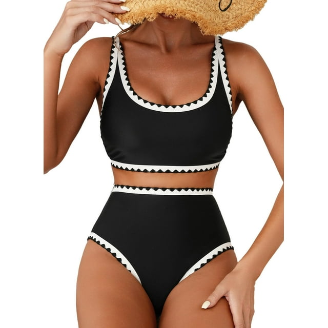Conjunto de bikini Herseas para mujer, negro, cintura alta, acolchado, talla M