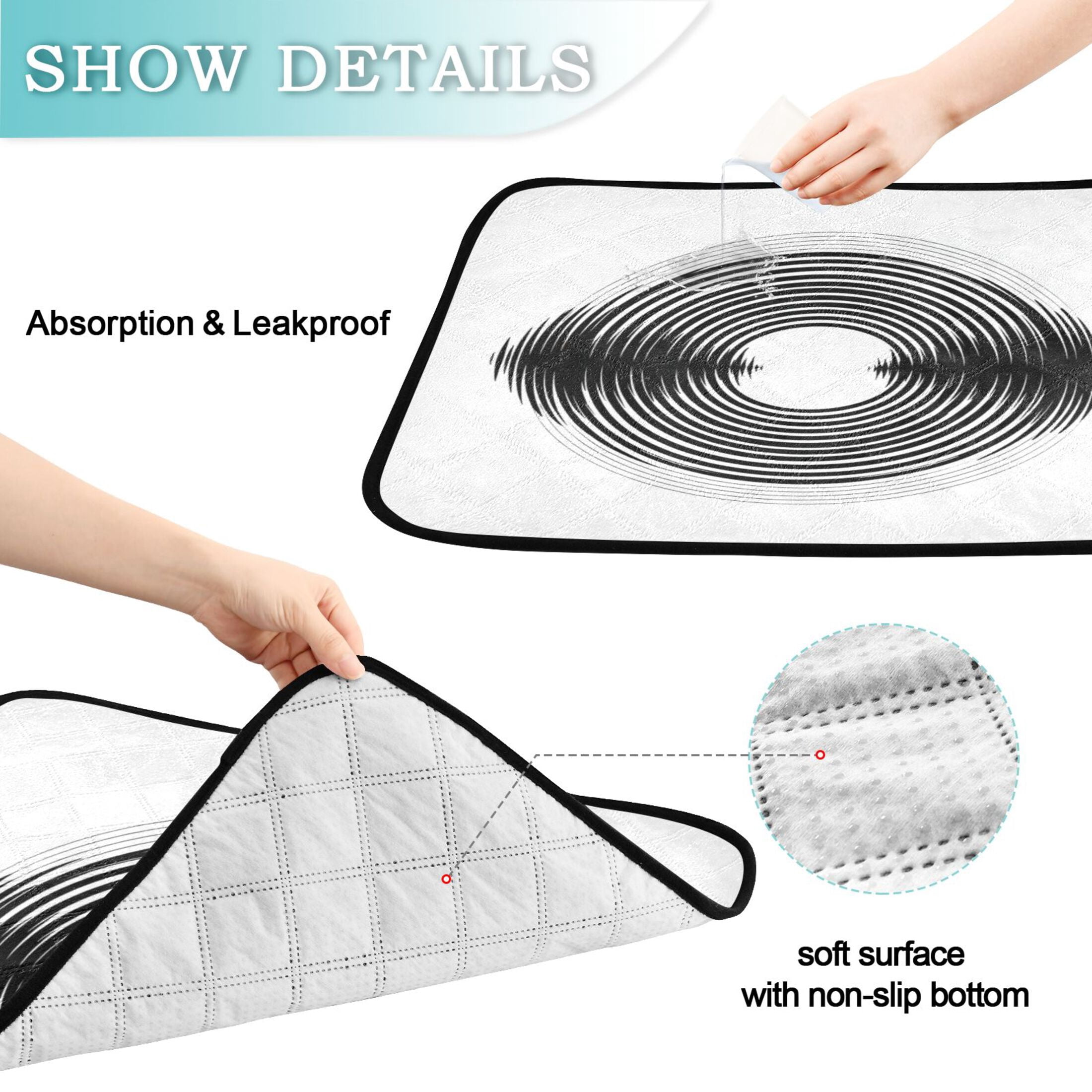IAUYY Washable Pee Pads for Dogs Smallx3 Absorbent and Leak-Proof Non-Slip Reusable Puppy Pee Pads for Dogs Applicable to Playpen Potty Crate Black and White Circular Art
