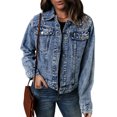 thumbnail image 4 of POGLIP Veste en Jean Bleu Ciel à Col Rabattu pour Femmes, 4 of 6