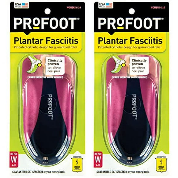 Profoot Orthotic Insoles for Plantar Fasciitis & Heel Pain, Women's 6-10, 2 Pair