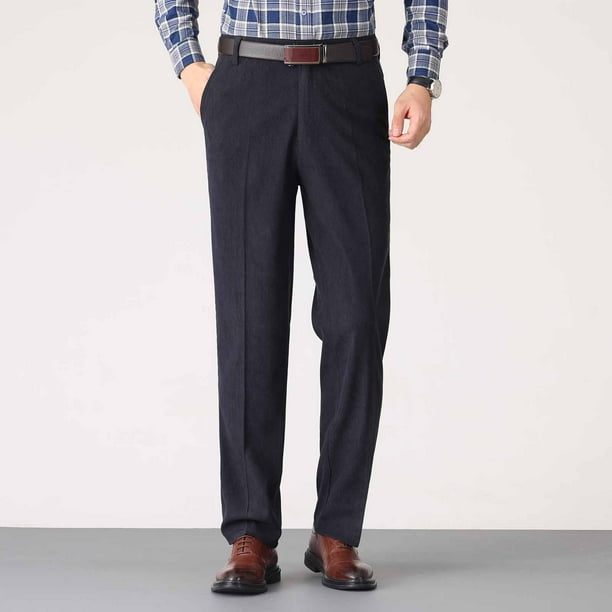 Pantalones de traje casuales con bolsillos y botones de color liso para hombre