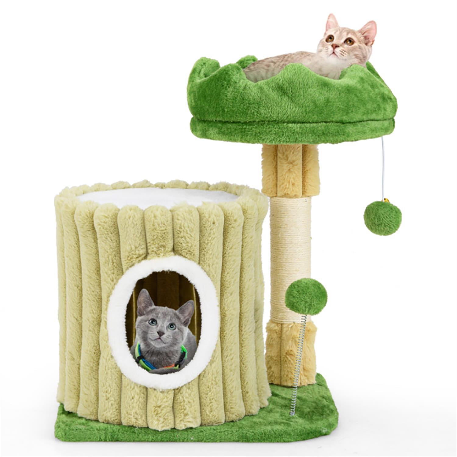 Kadyn 21" Cat Tree with Toy, Cat Tower Condo for Indoor Cats with Condos, Cozy Top Perch and Sisal Scratching Posts, Green