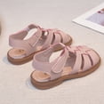 thumbnail image 5 of Summer Sandals for Girls Open Toe Cute Solid Strappy Slip on Outdoor Flat Shoes Breathable Hollow out Gladiator Dress Shoes Pink 7 Toddler, 5 of 8