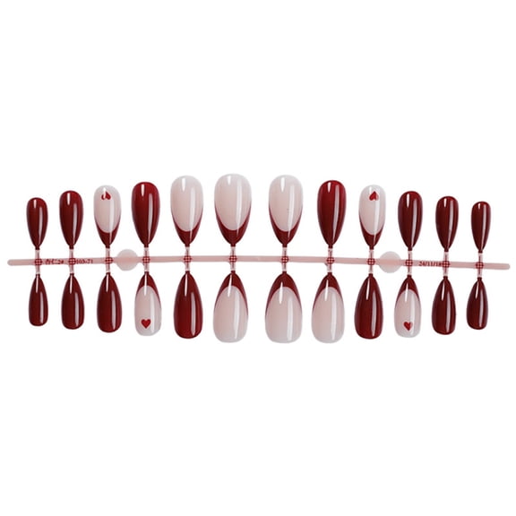 Valentines Day Nails Short Almond Press On Nails Heart Designs French Tips Glossy False Nails Full Covers for Women