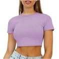 thumbnail image 2 of LoyisVidion Cropped Ribbed Tank Top with Elastic Hem - Women Crop Cute Trendy Basic Tight Rounk Neck Crop Blouse Short Sleeve Crop TopS, 2 of 9