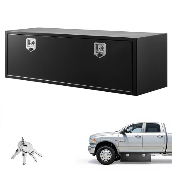 KFFKFF Underbody Truck Tool Box, 60 x 18 x 18 Inch Heavy-Duty Steel Storage Box with Lock & Keys, Weather-Resistant Trailer Organizer with T-Handle for Trucks, Vans, SUVs, Black