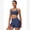Dark Blue, variant on 2 Piece Seamless Workout Sets for Women Scoop Neck Strappy Sports Bra Scrunch Butt Lifting Gym Impact Shorts Mint Green