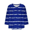 thumbnail image 5 of Plus Size 3/4 Sleeve Tops for Women Trendy Casual V Neck Striped Print Graphic Tee Loose Fit Summer Fall Tshirts (4XL, Blue), 5 of 6